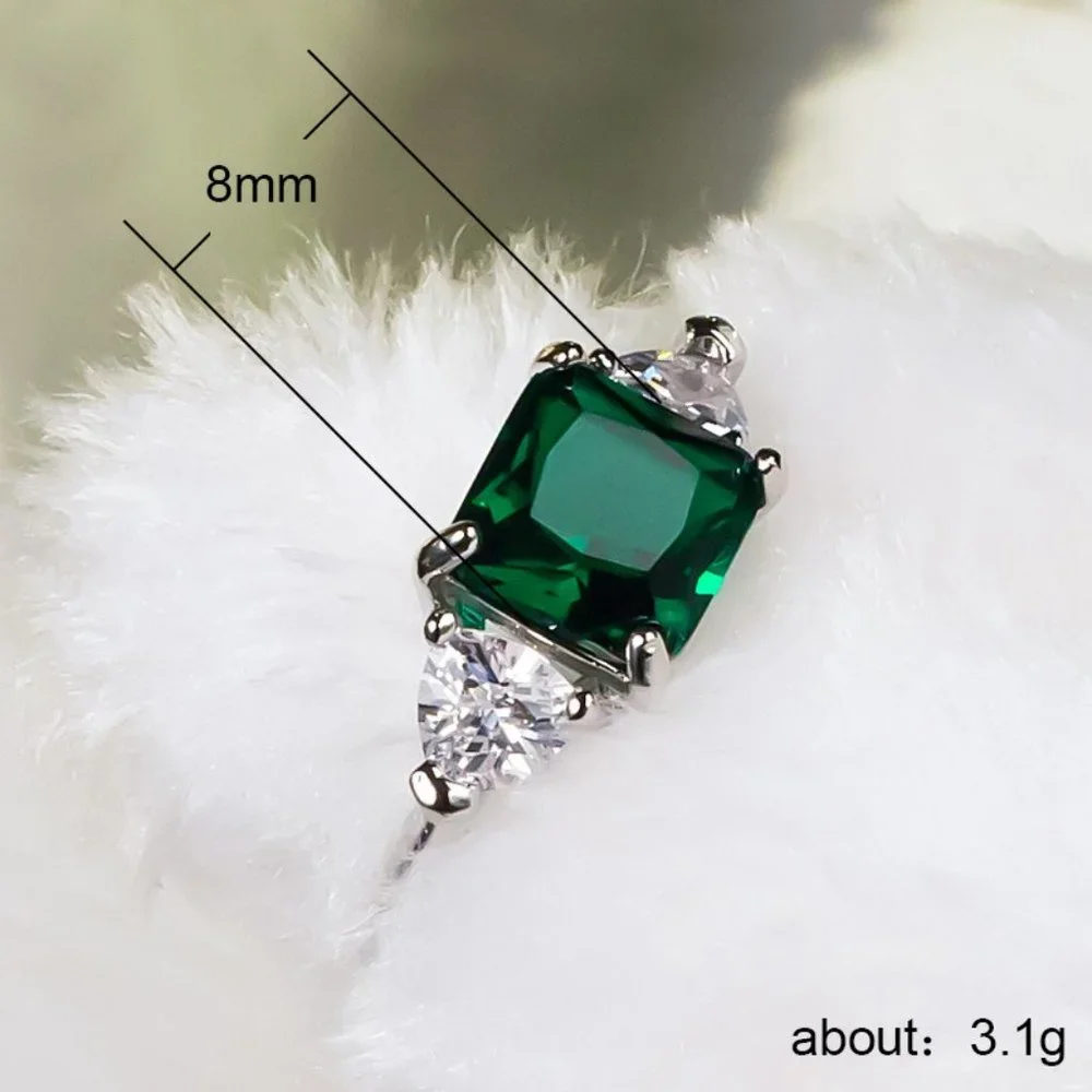 💥 Dainty Square Gemstone Zircon Princess Cut Green Rings for Women, EVGG1240 - Picture 8 of 8